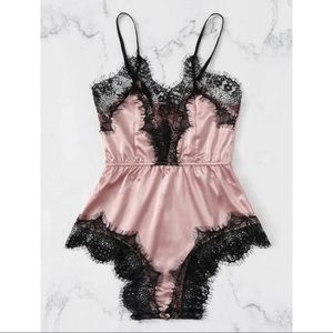 NWOT Pink Lace & Silk Lingerie Bodysuit